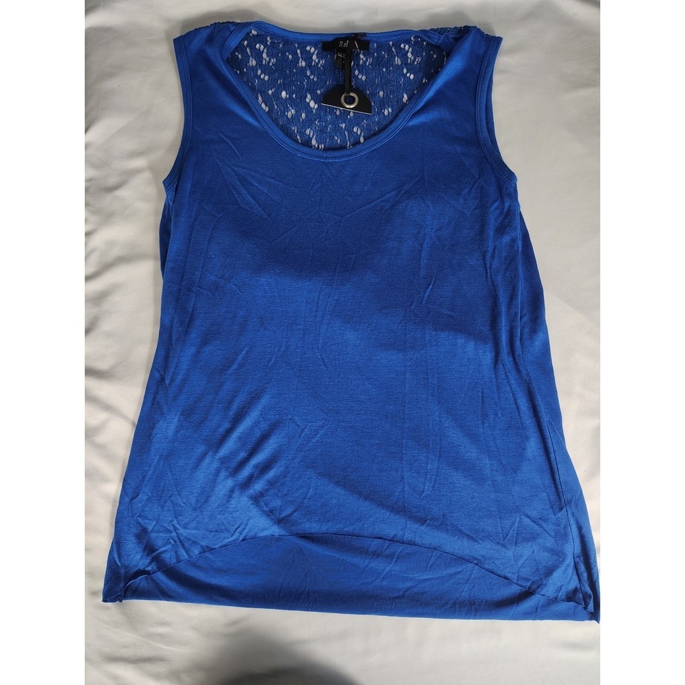 Rer Womens Royal Blue Lace Back Sleeveless Tank Top Scoop Neck Rayon Blend S